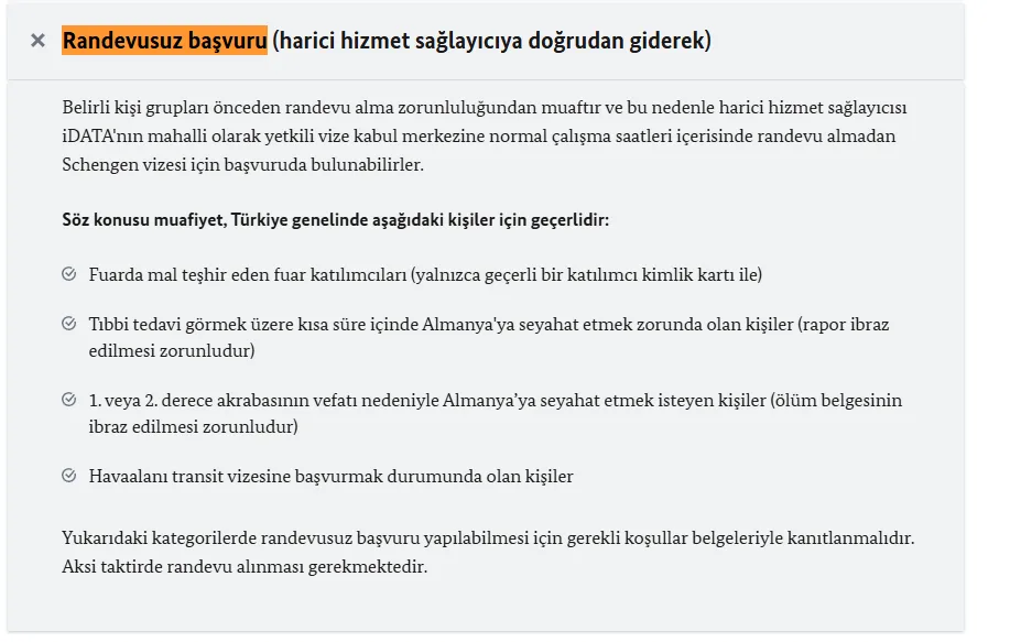 Almanya acil tıbbi tedavi için randevusuz vize başvurusu şartı